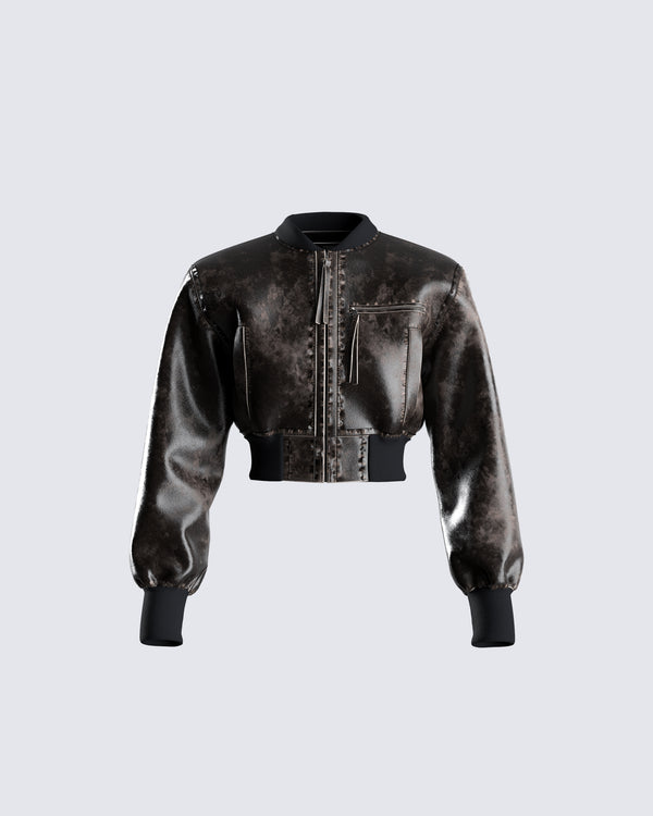 finesse Ada Black Faux Leather Crop Jacket