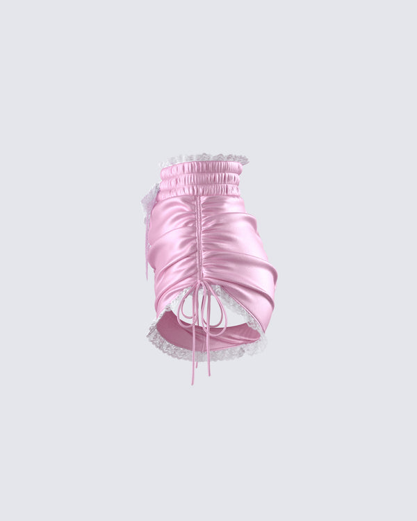 Finesse Adara Pink Ruched Mini Short