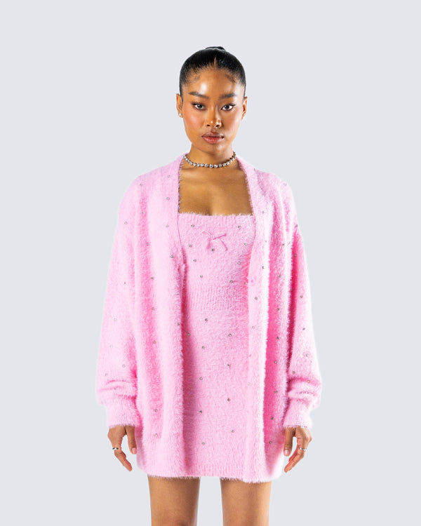 Finesse Adi Pink Fuzzy Knit Cardigan