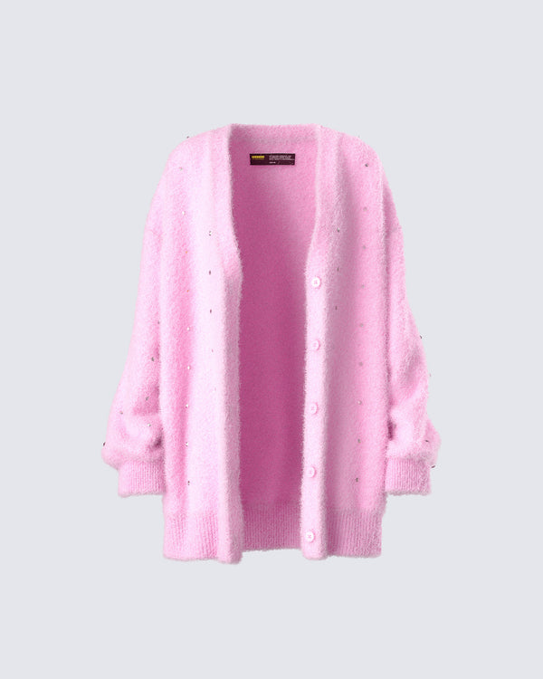finesse Adi Pink Fuzzy Knit Cardigan