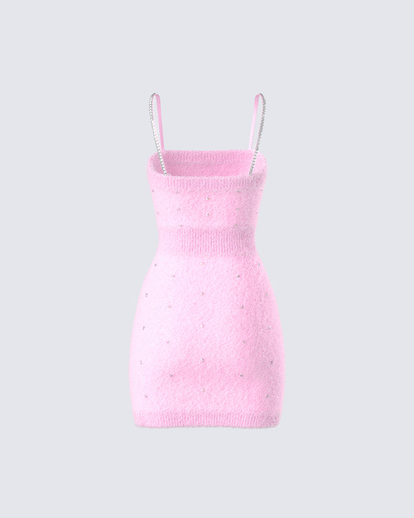 Finesse Adi Pink Fuzzy Knit Mini Dress