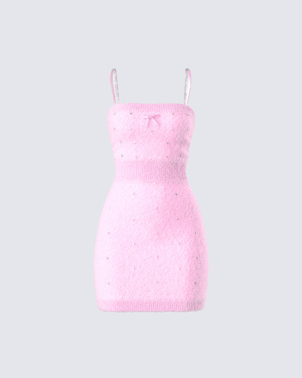 finesse Adi Pink Fuzzy Knit Mini Dress