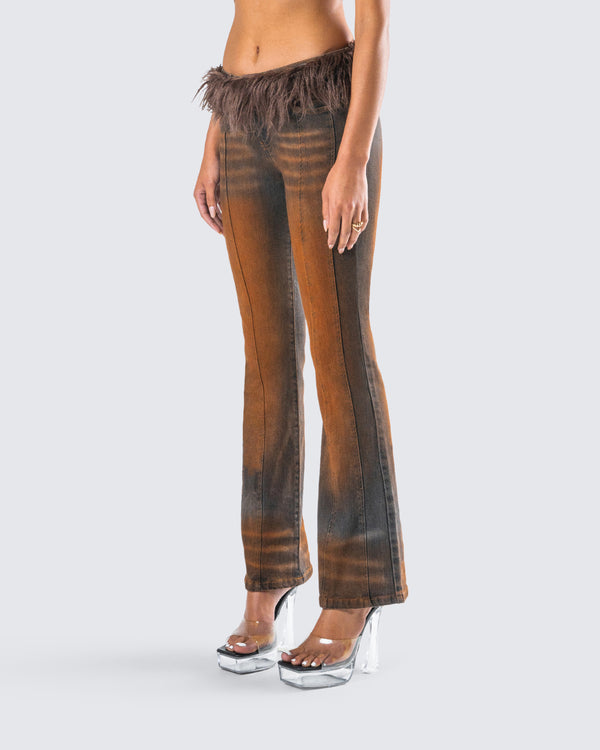 Finesse Adie Brown Denim Fur Jean