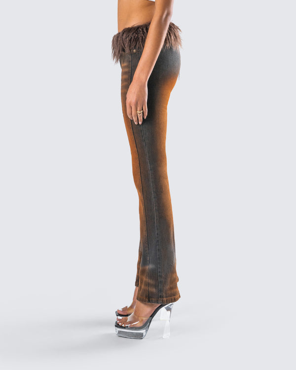 Finesse Adie Brown Denim Fur Jean