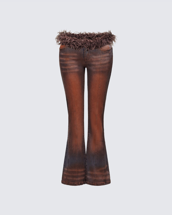 finesse Adie Brown Denim Fur Jean