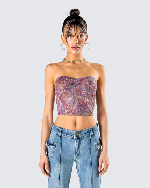 Finesse Adley Paisley Mesh Tube Top