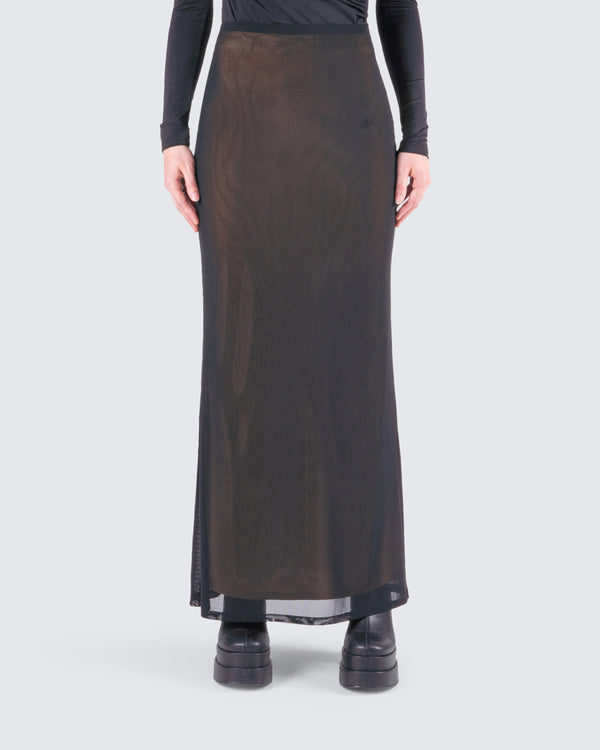 Finesse Aela Black Mesh Maxi Skirt