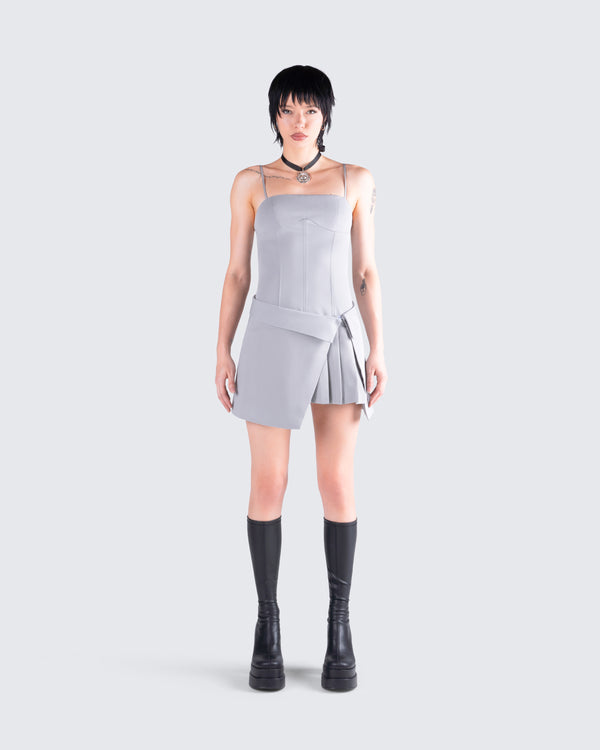 Finesse Aeris Grey Corset Mini Dress
