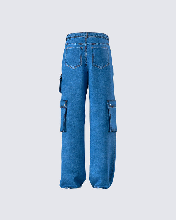 Finesse Agnetha Blue Denim Cargo Pant