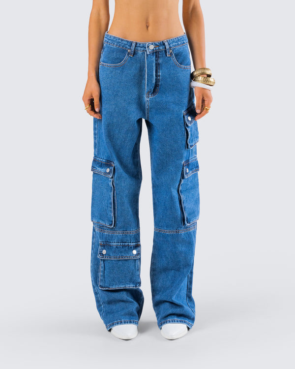 Finesse Agnetha Blue Denim Cargo Pant