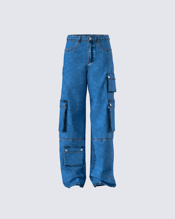 finesse Agnetha Blue Denim Cargo Pant