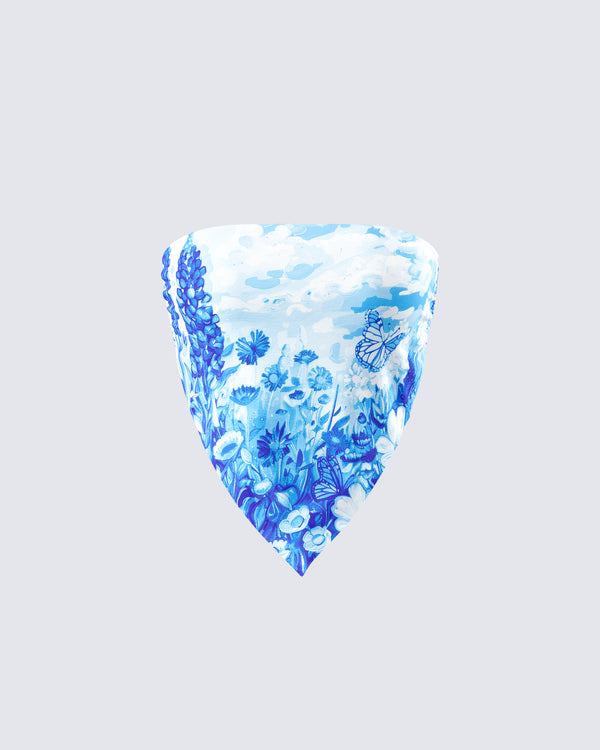 finesse Ahmeira Blue Floral Print Tube Top