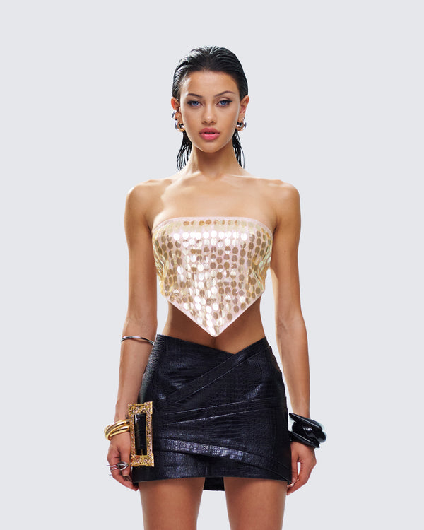 Finesse Aida Gold Sequin Bandana Top
