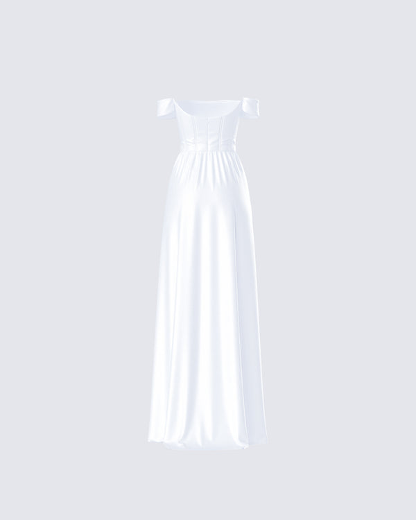 Finesse Aika White Off Shoulder High Low Dress