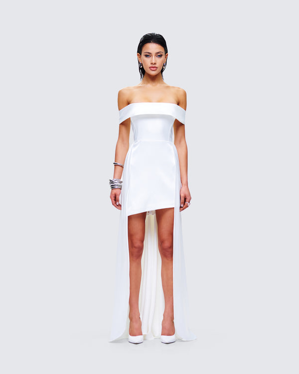 Finesse Aika White Off Shoulder High Low Dress