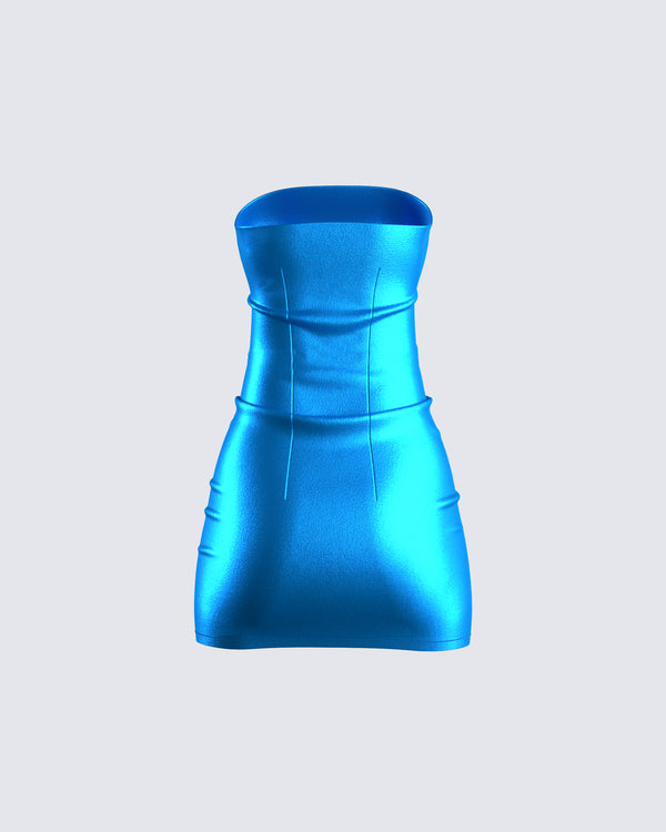 Finesse Ainsley Blue Metallic Mini Dress
