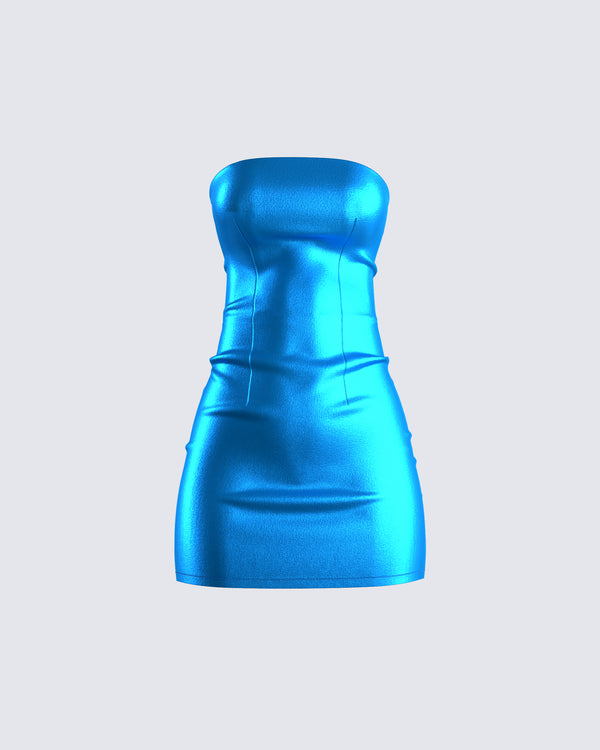 finesse Ainsley Blue Metallic Mini Dress