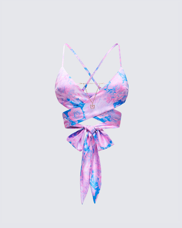 finesse Aiyana Multi Floral Print Wrap Top