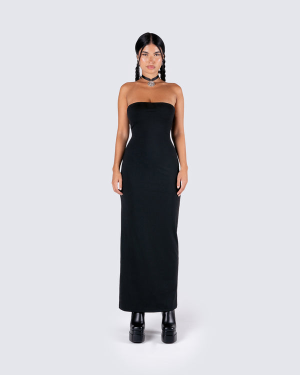 Finesse Akari Black Jersey Tube Maxi Dress