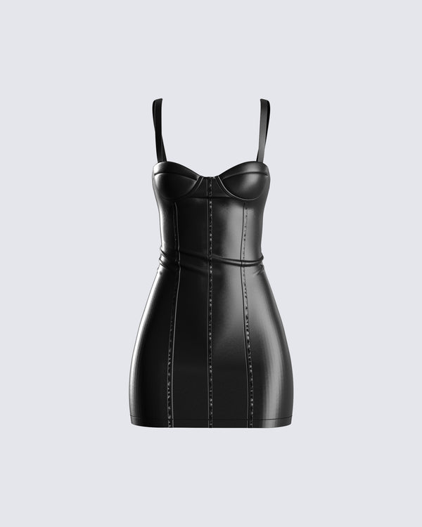finesse Alara Black Vegan Leather Dress