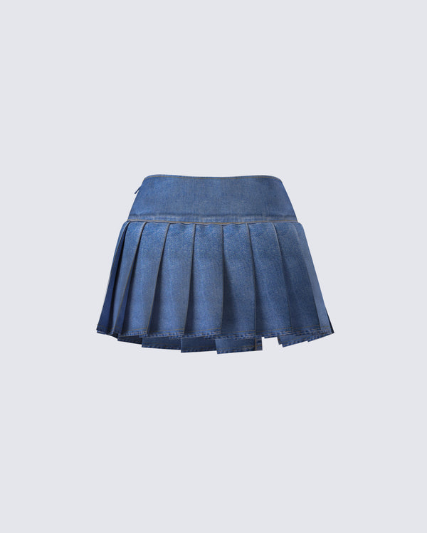 Finesse Alazne Blue Denim Pleated Micro Mini Skirt