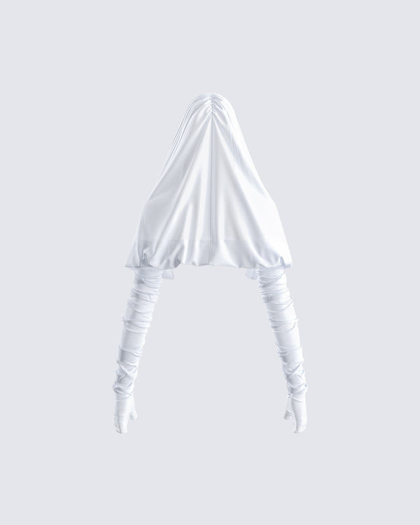 Finesse Alexa White Gauze Hooded Shrug