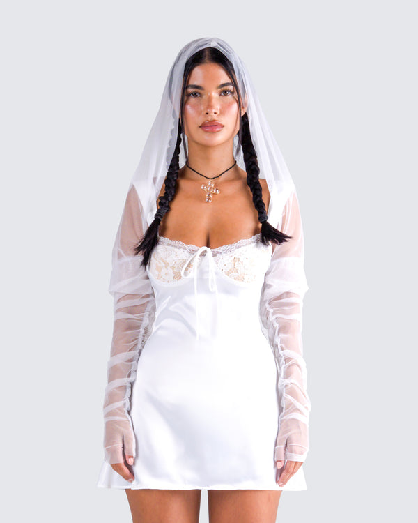 Finesse Alexa White Gauze Hooded Shrug