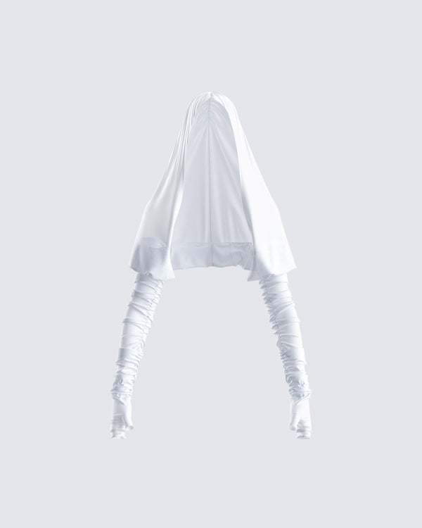 finesse Alexa White Gauze Hooded Shrug
