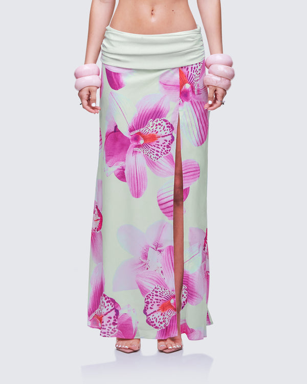 Finesse Alexis Printed Green Maxi Skirt