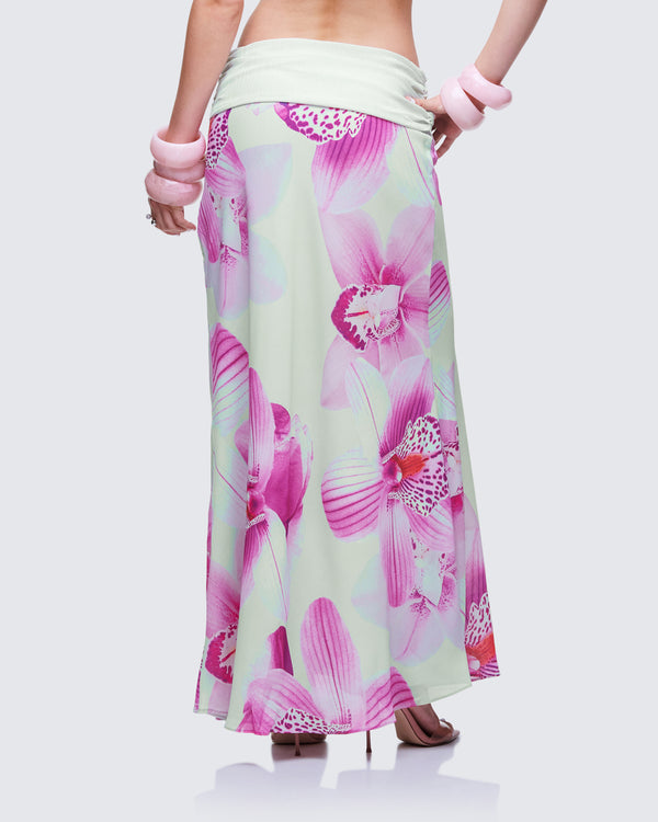 Finesse Alexis Printed Green Maxi Skirt