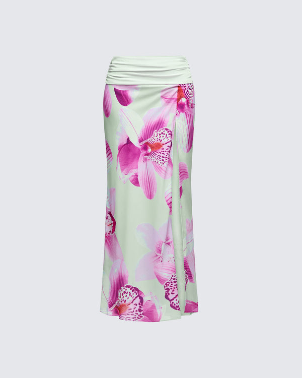 finesse Alexis Printed Green Maxi Skirt