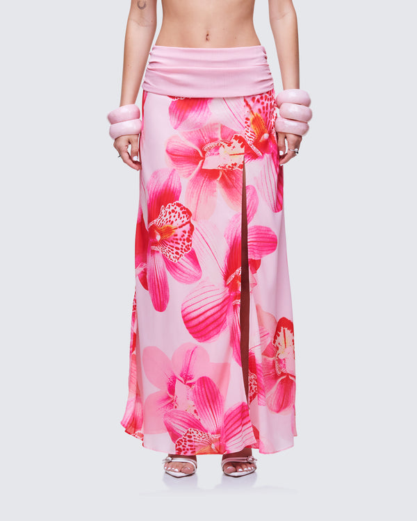 Finesse Alexis Printed Pink Maxi Skirt
