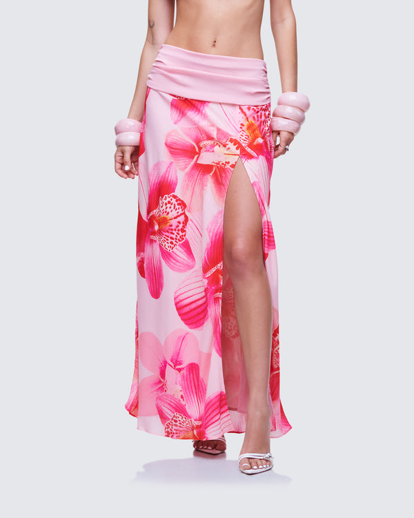 Finesse Alexis Printed Pink Maxi Skirt