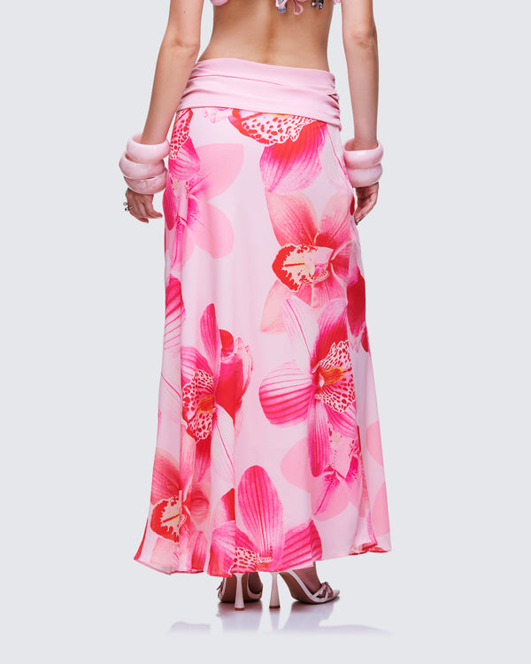 Finesse Alexis Printed Pink Maxi Skirt