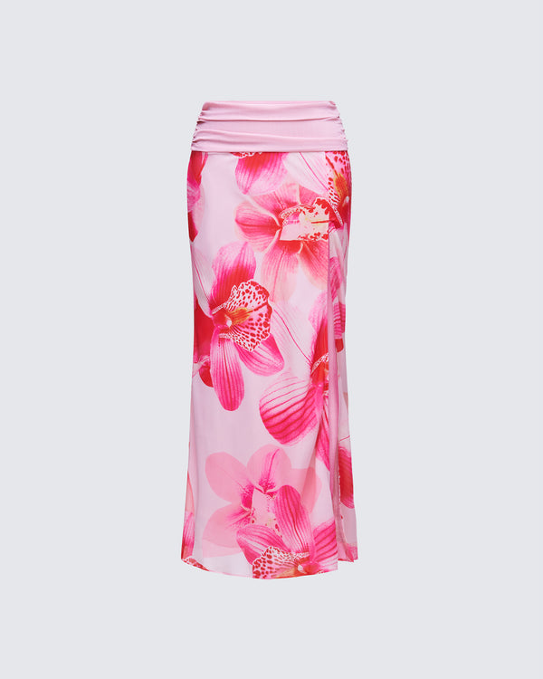 finesse Alexis Printed Pink Maxi Skirt