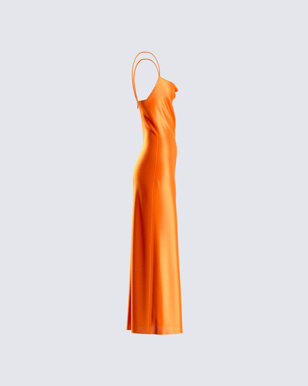 Finesse Alina Orange Satin Midi Dress