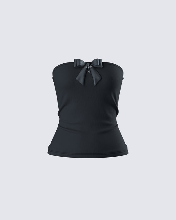 finesse Aloa Black Bow Jersey Tube Top