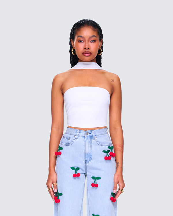 Finesse Alondra White Tube Halter Top