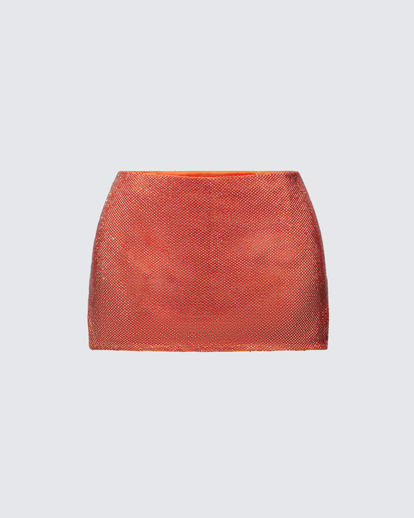finesse Alyah Orange Rhinestone Micro Mini Skirt