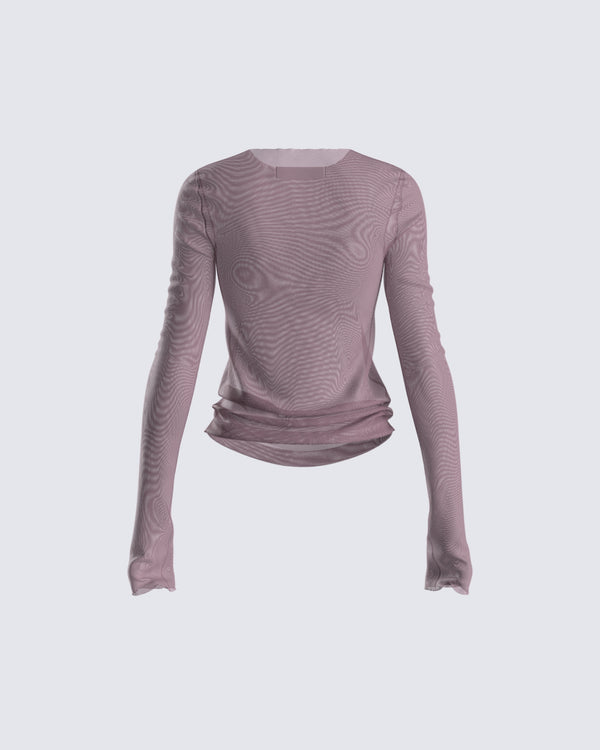 Finesse Alyson Grey Mesh Long Sleeve Top