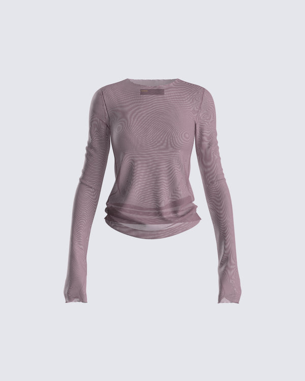 finesse Alyson Grey Mesh Long Sleeve Top