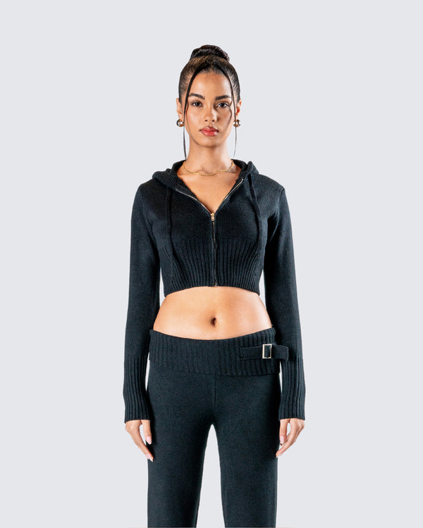 Finesse Alyssa Black Knit Cropped Jacket