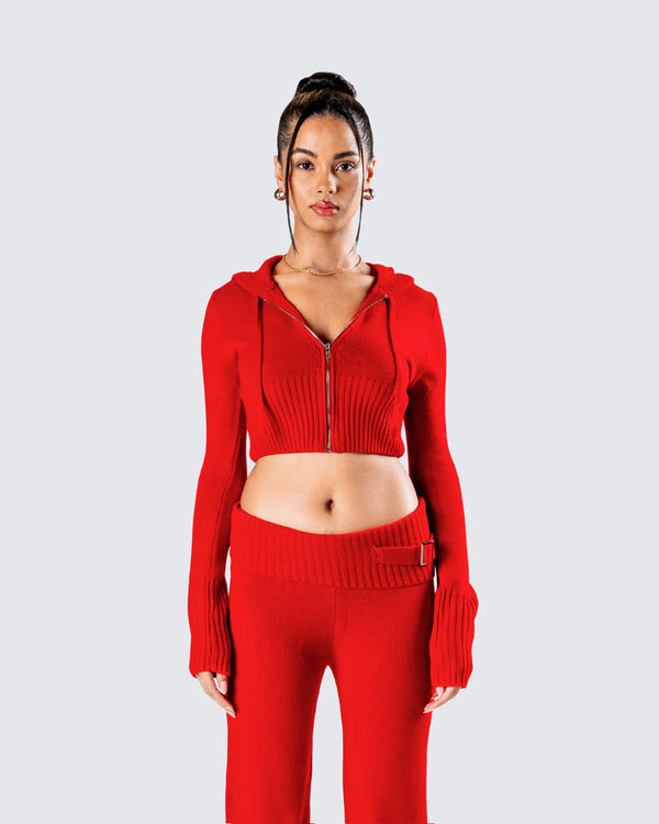 Finesse Alyssa Red Knit Cropped Jacket