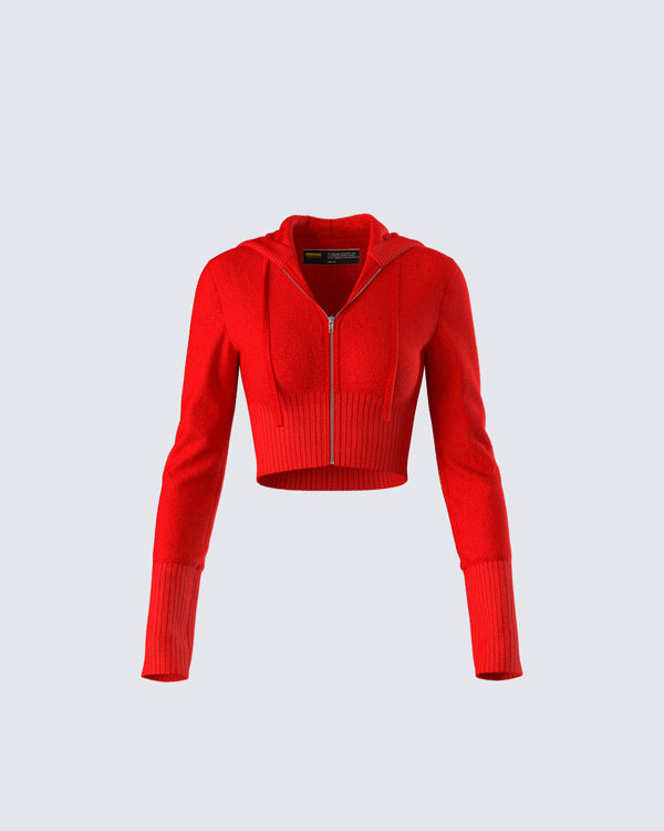 finesse Alyssa Red Knit Cropped Jacket