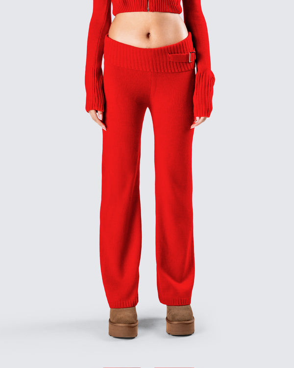 Finesse Alyssa Red Knit Pant