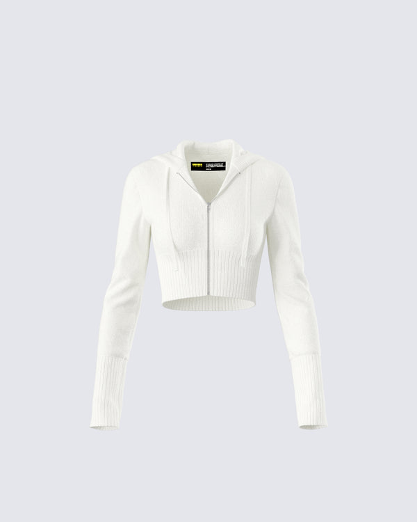 finesse Alyssa White Knit Cropped Jacket