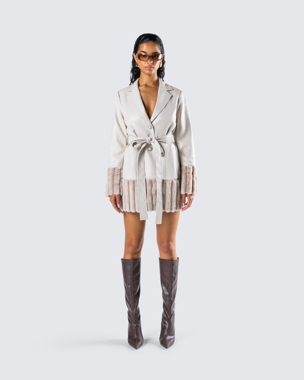 Finesse Amadee Ivory Vegan Leather Coat
