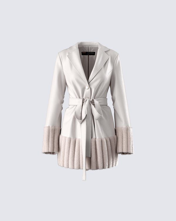 finesse Amadee Ivory Vegan Leather Coat