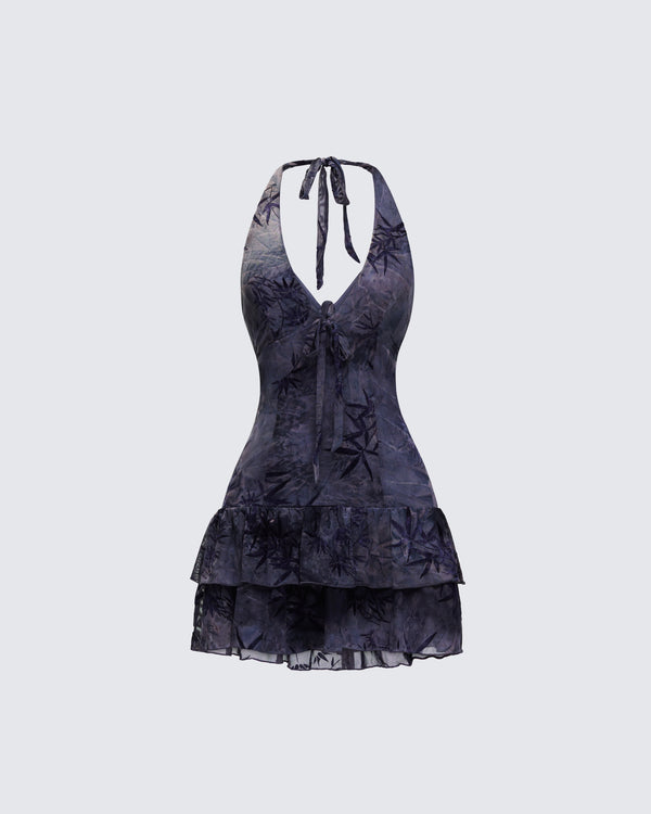 finesse Amaline Grey Halter Tiered Mini Dress