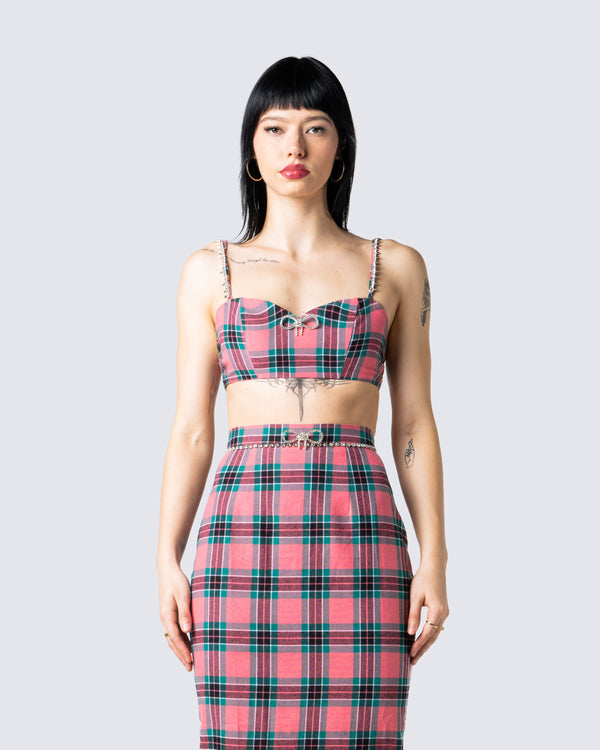 Finesse Amanda Multi Plaid Crop Top